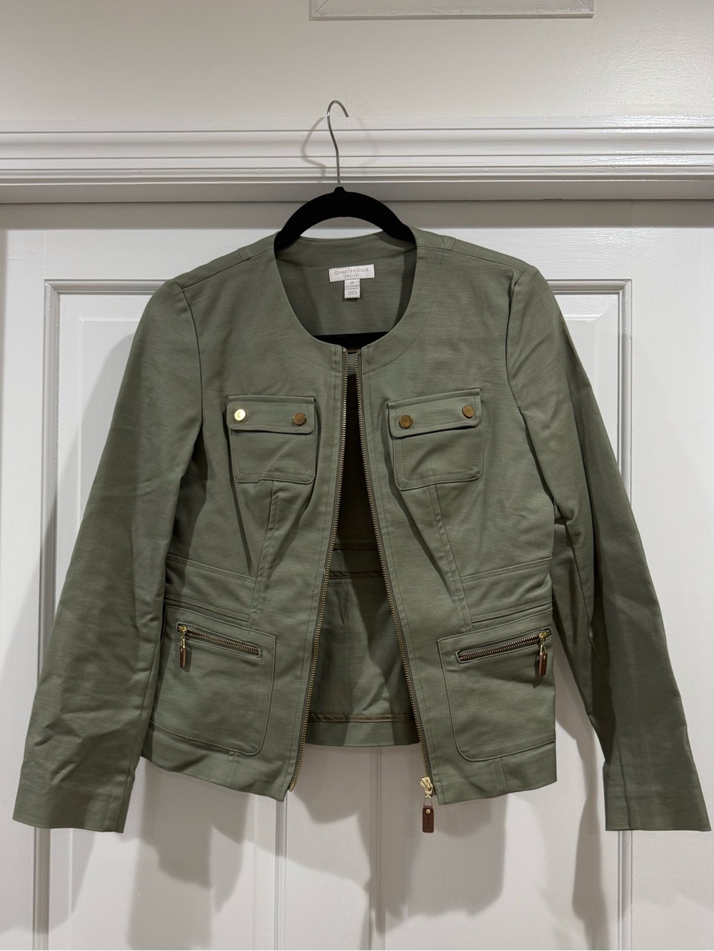 Charter Club Olive Utility Jacket with Gold Hardware
